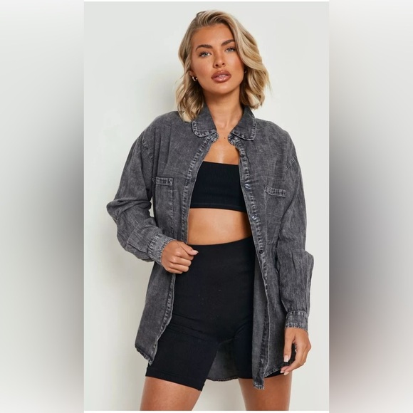 Gray Denim Button-Up Shirt - Picture 1 of 5